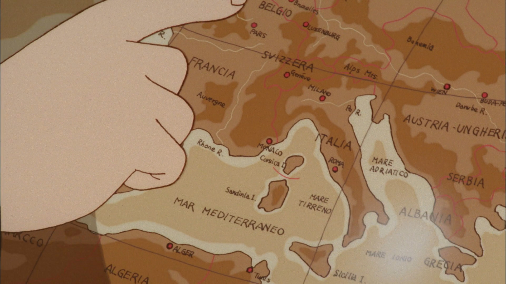 Bohemia on the map in Romeo no Aoi Sora anime.