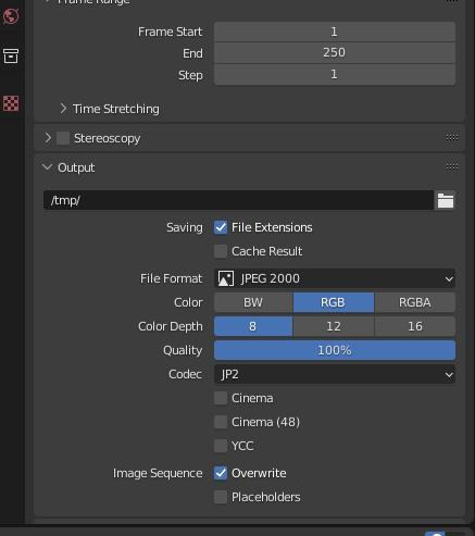 Blender, rendering as an JPEG 2000 image sequence