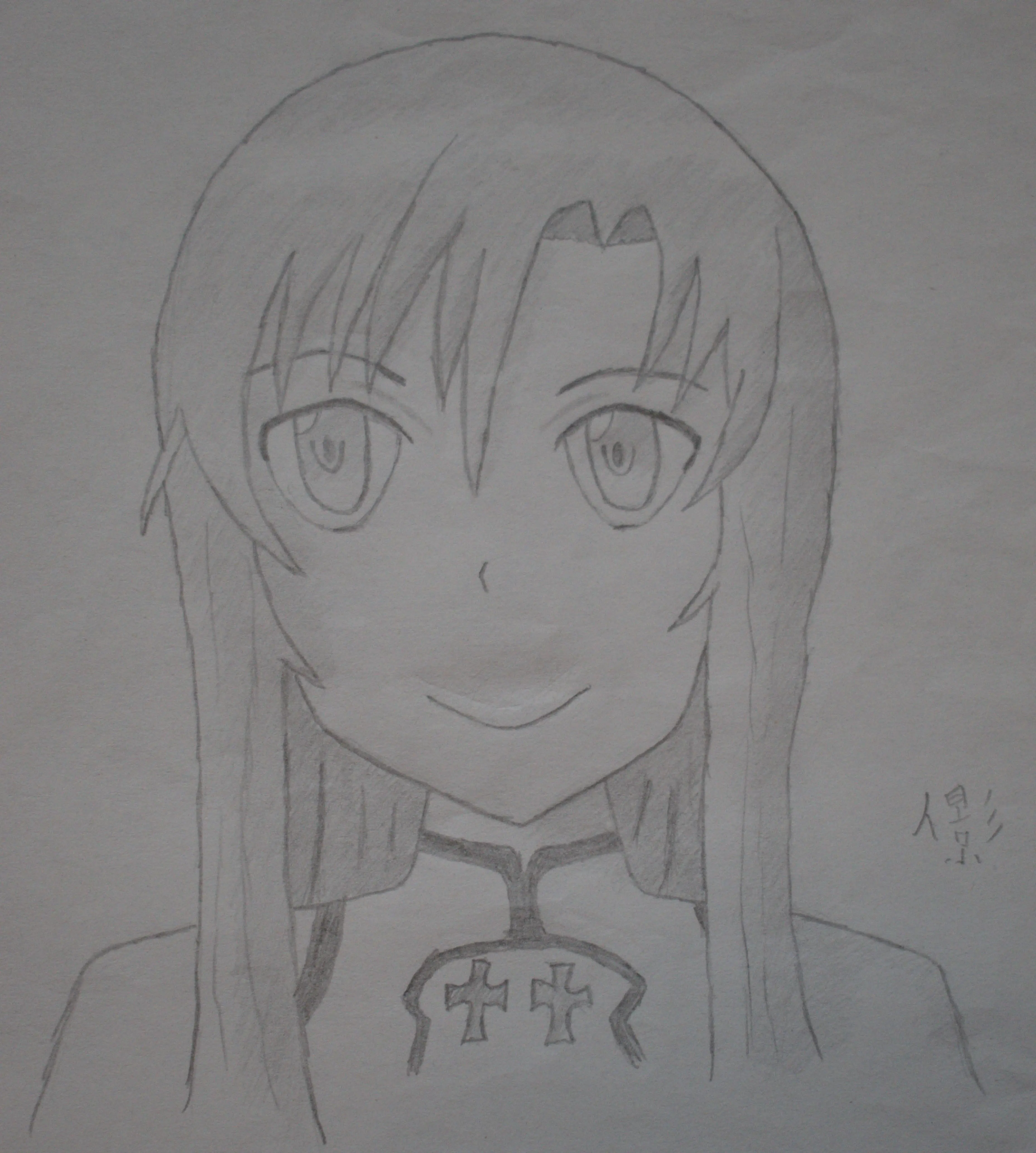 A pencil drawing of anime character Asuna from Sword Art Online.