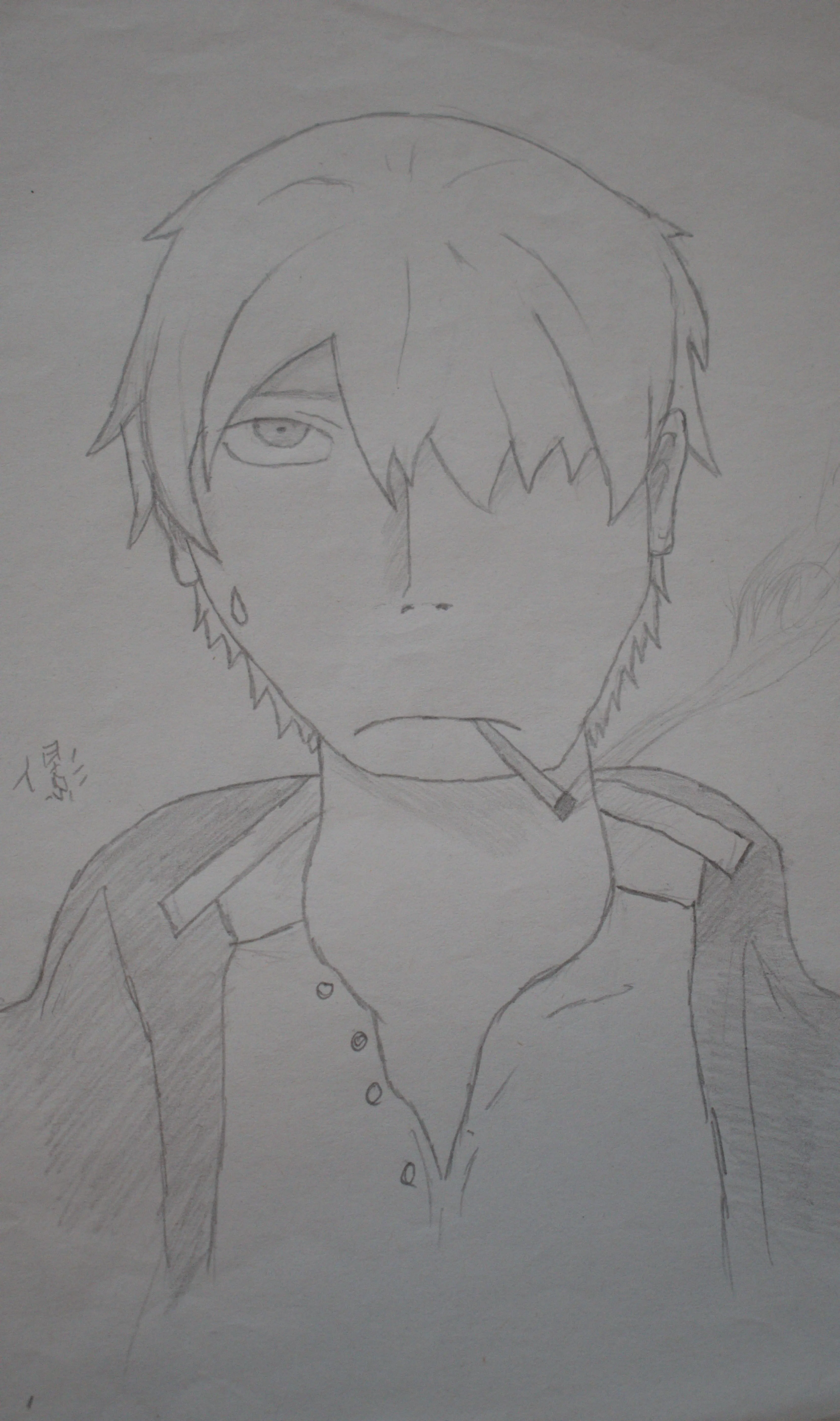 A pencil drawing of anime character Ginko from Mushishi.