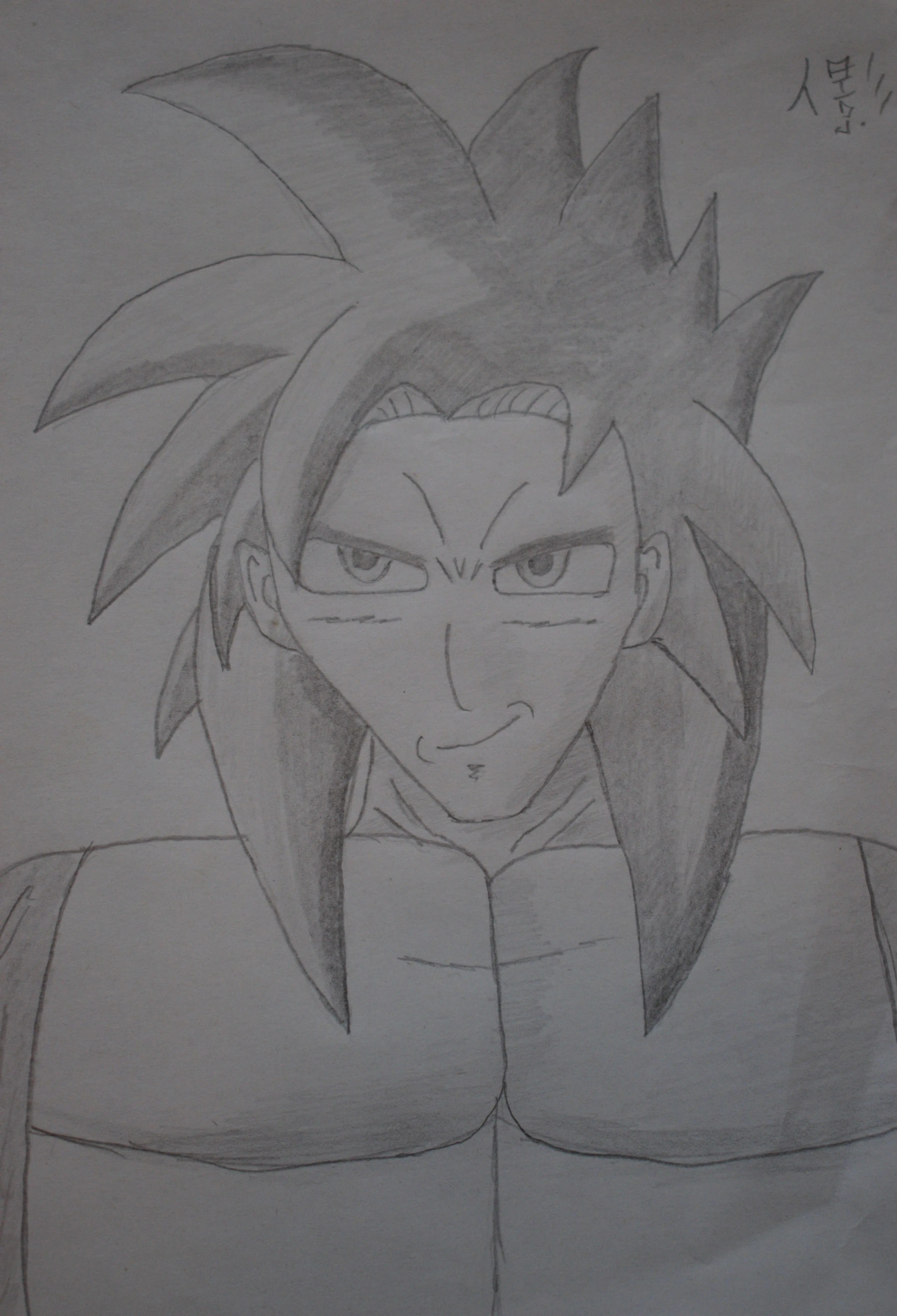 A pencil drawing of anime character Goku from Dragon Ball.