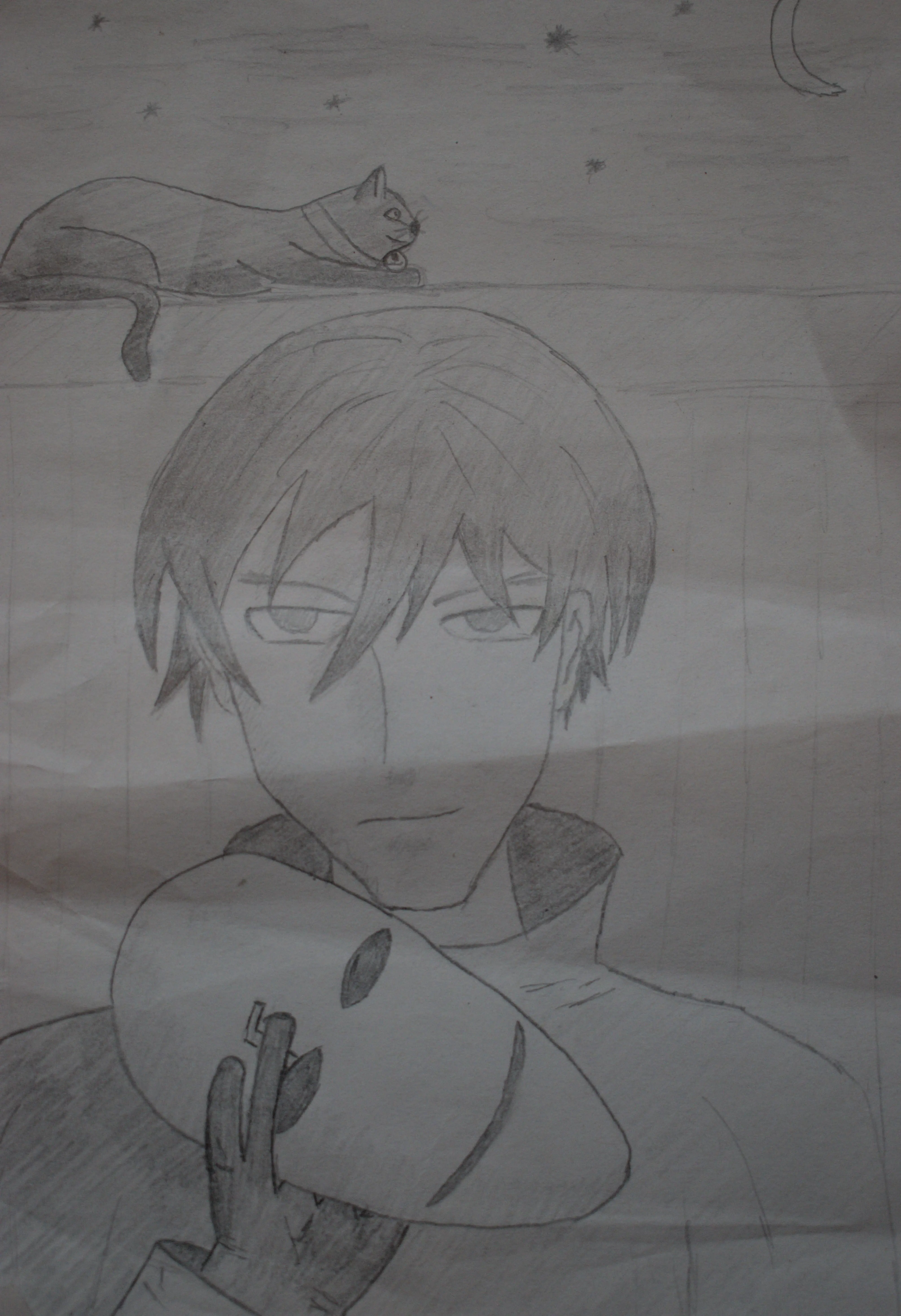 A pencil drawing of anime character Hei from Darker than Black.