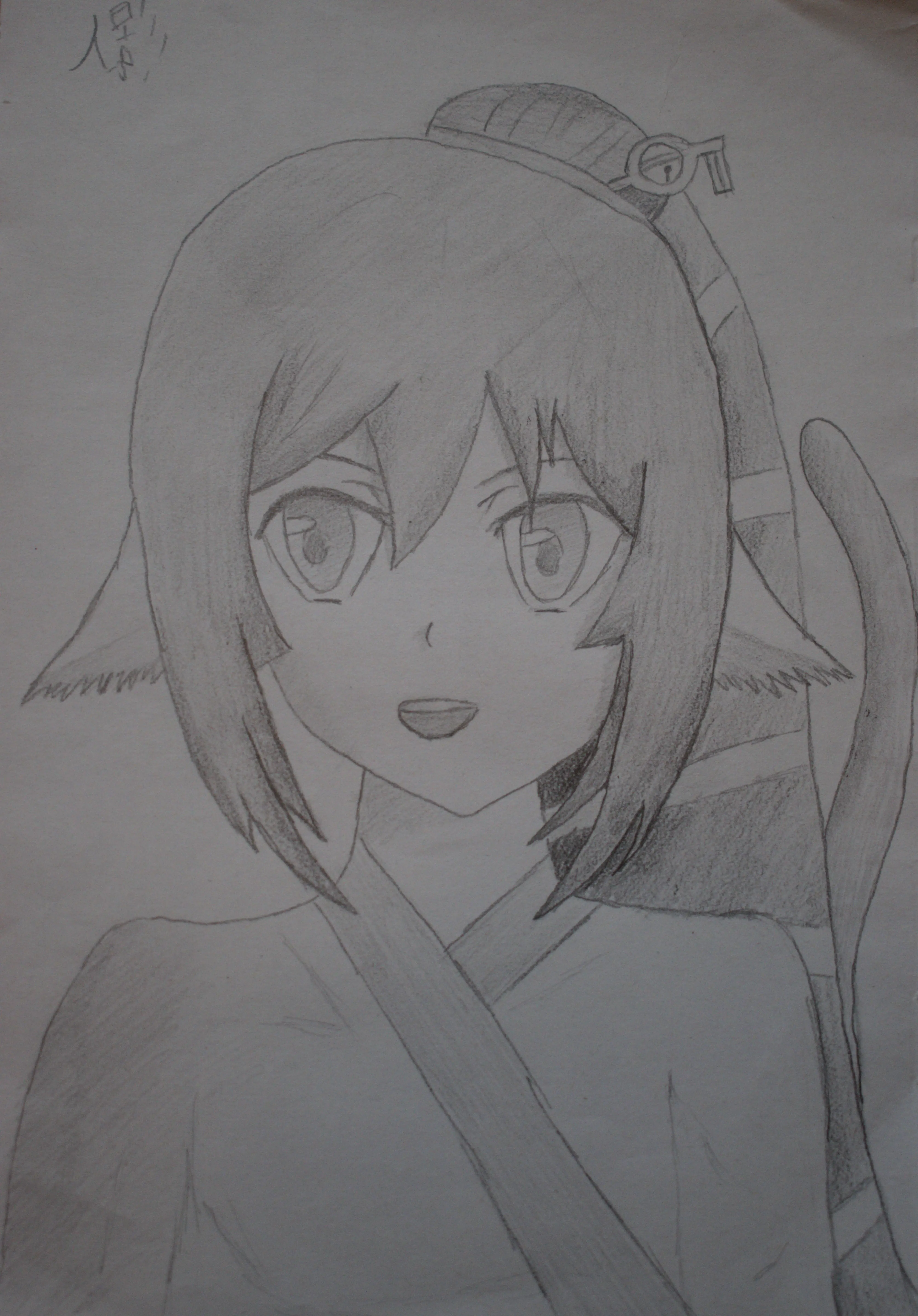 A pencil drawing of anime character Kuon from Utawarerumono.