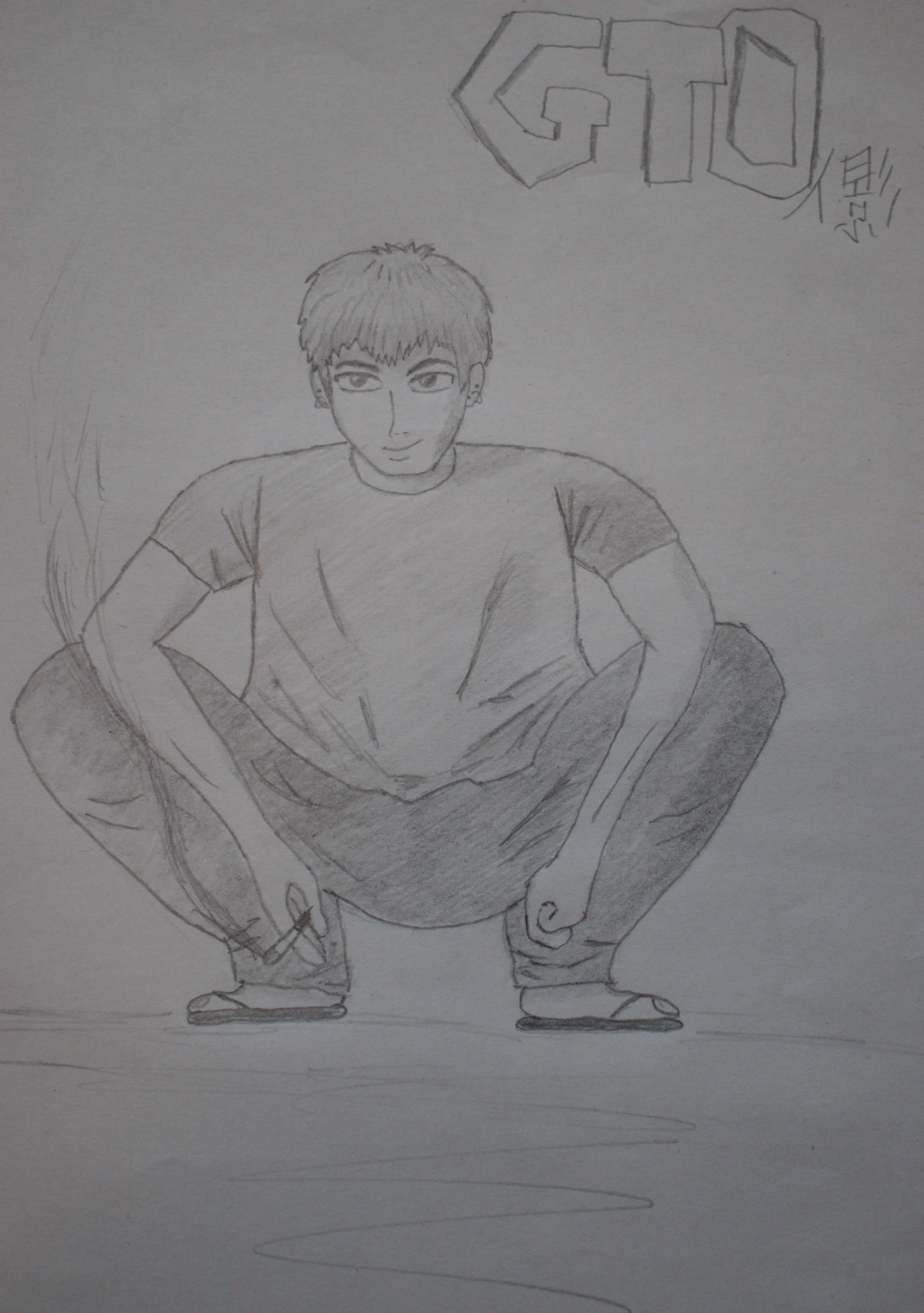 A pencil drawing of anime character Onizuka from Great Teacher Onizuka.