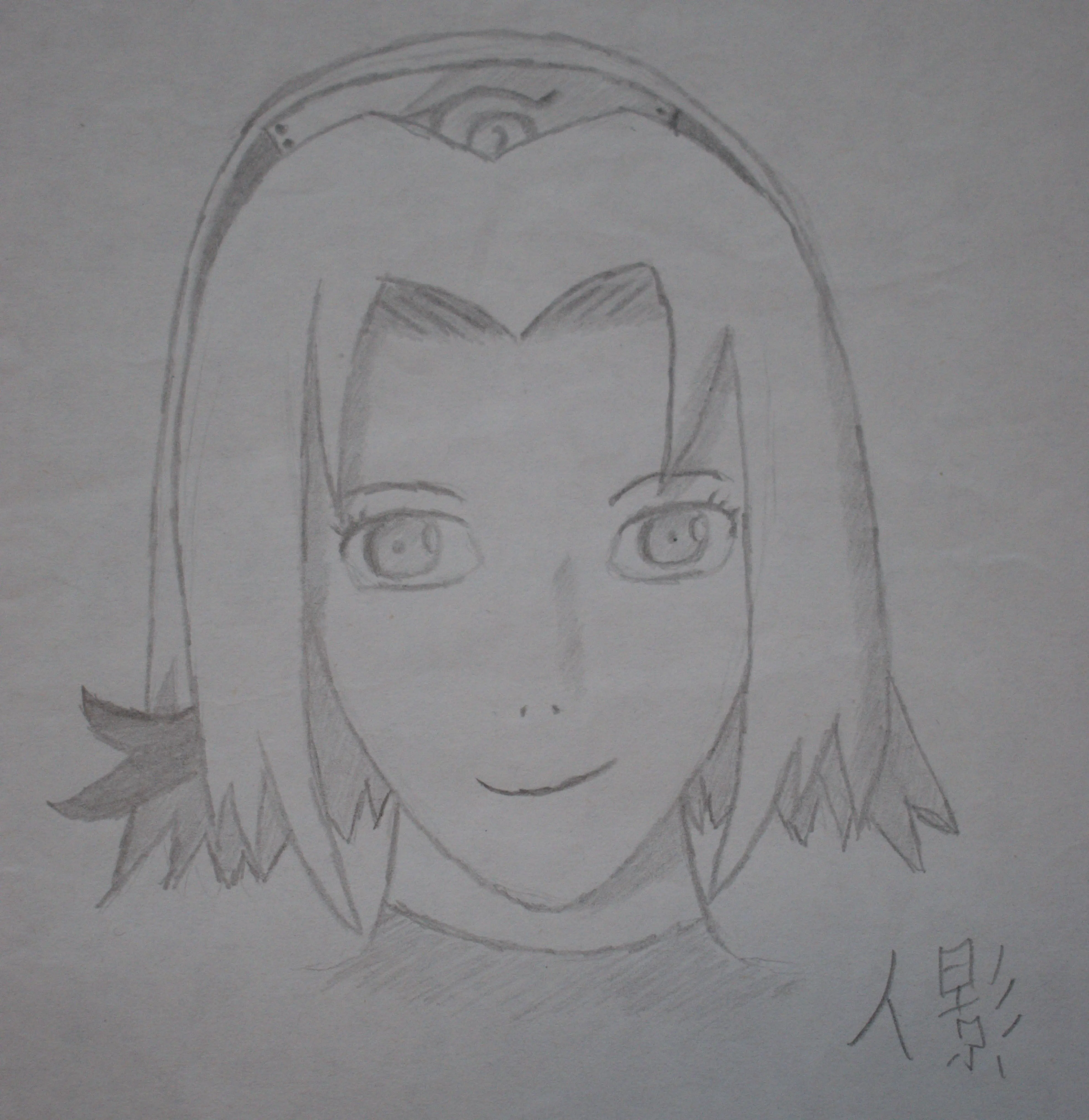 A pencil drawing of anime character Sakura from Naruto Shippuuden.