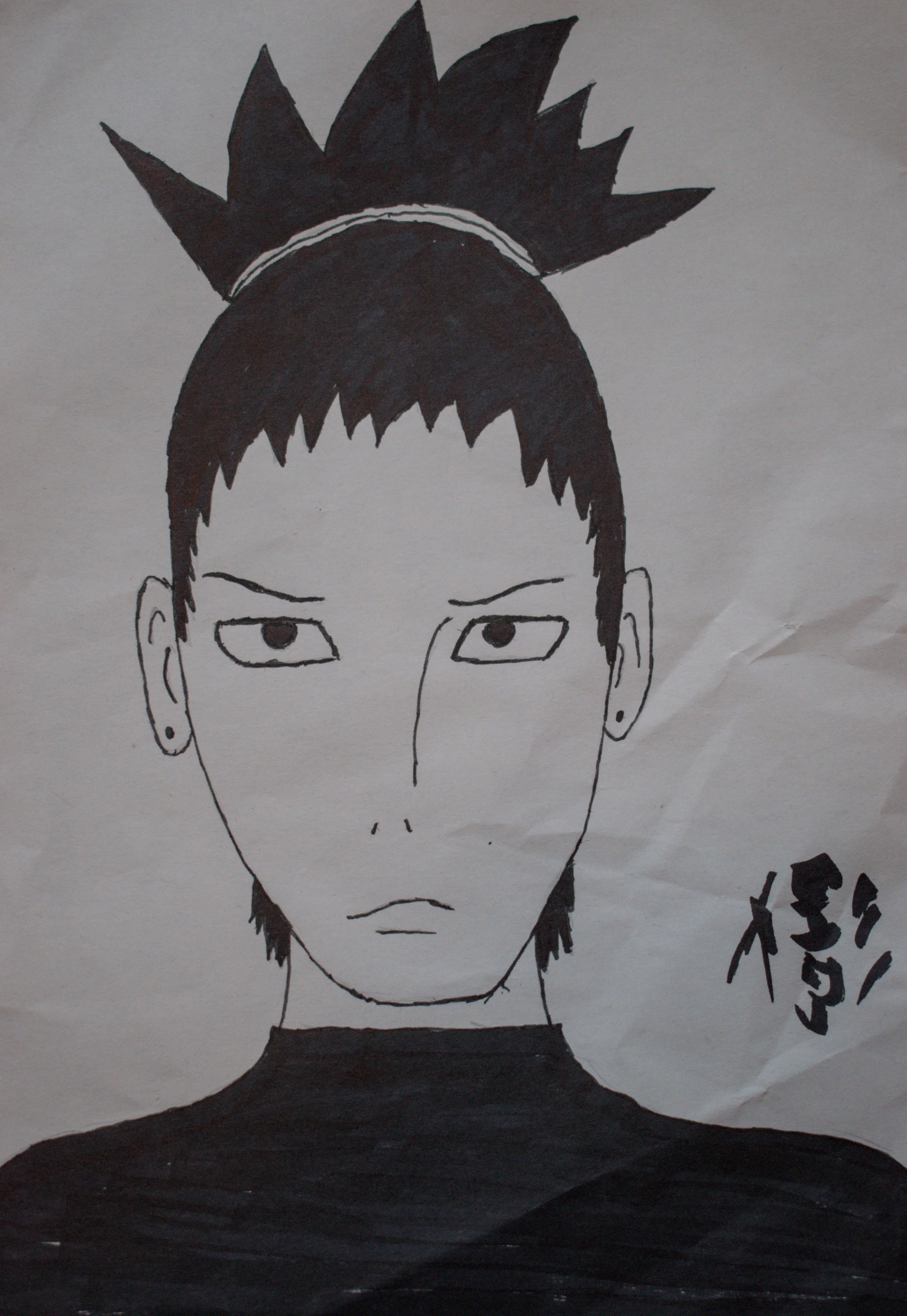 A marker drawing of anime character Shikamaru from Naruto Shippuuden.