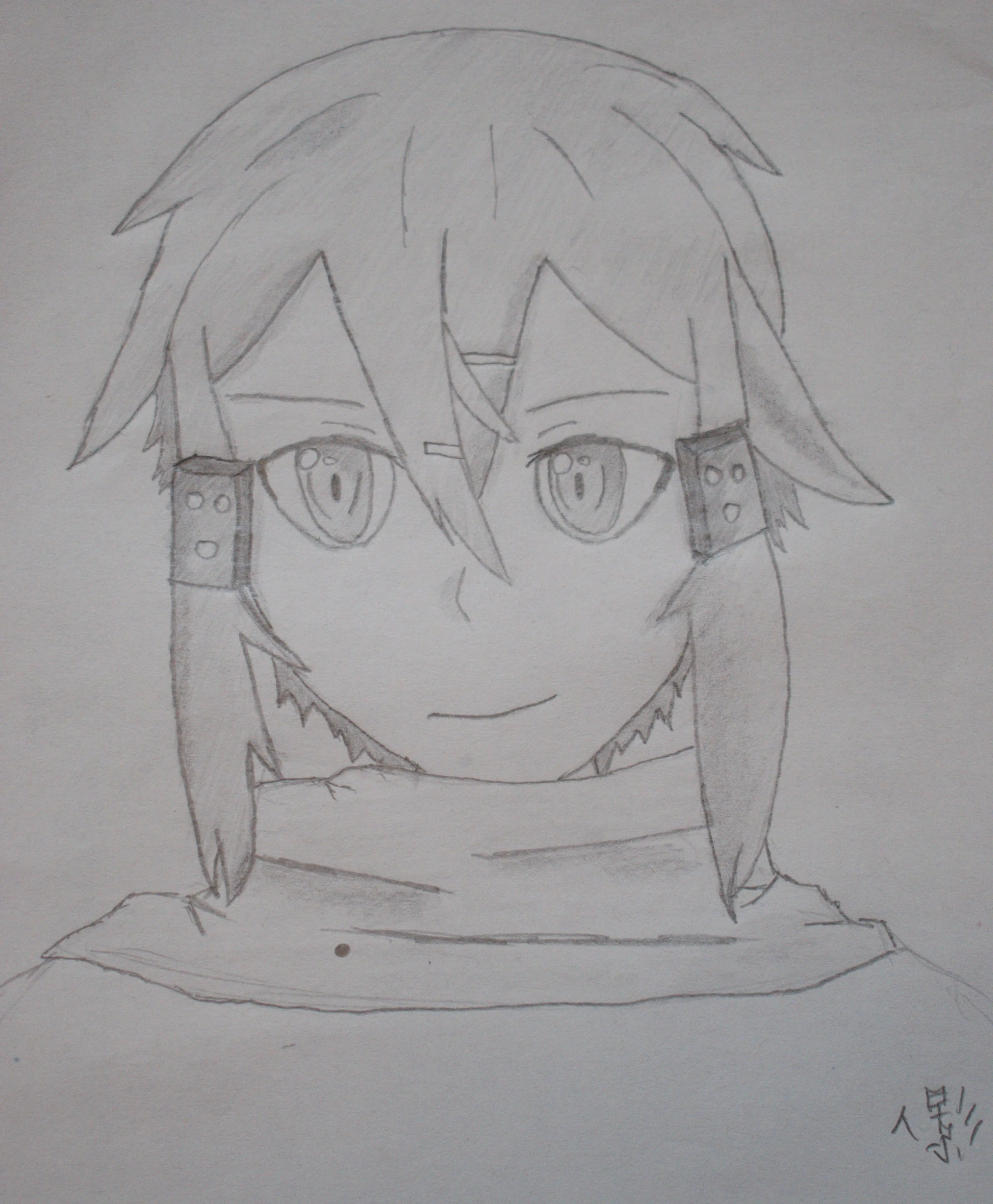 A pencil drawing of anime character Sinon from Sword Art Online - Gun Gale Online.