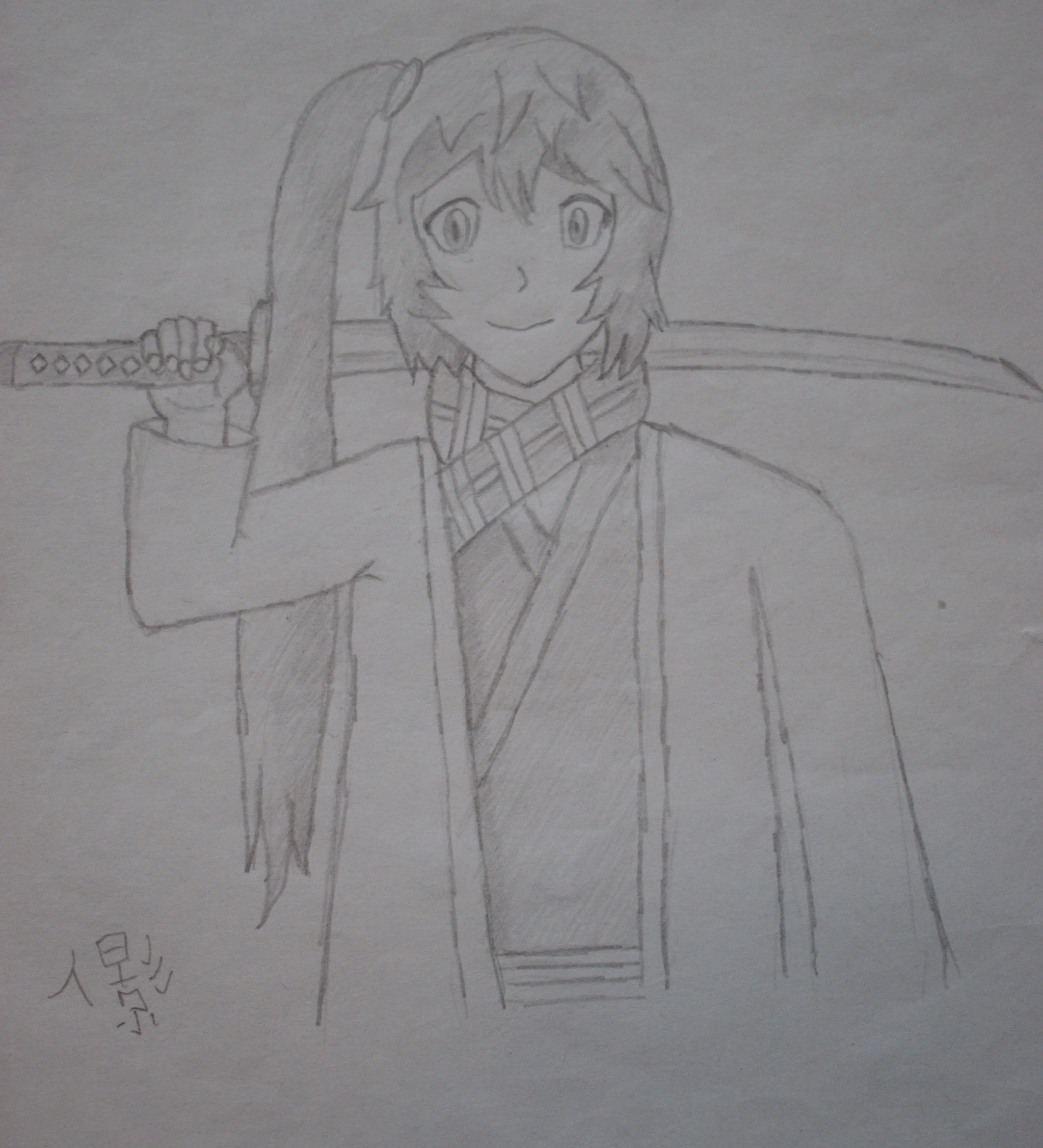 A pencil drawing of anime character Soujiro from Log Horizon.