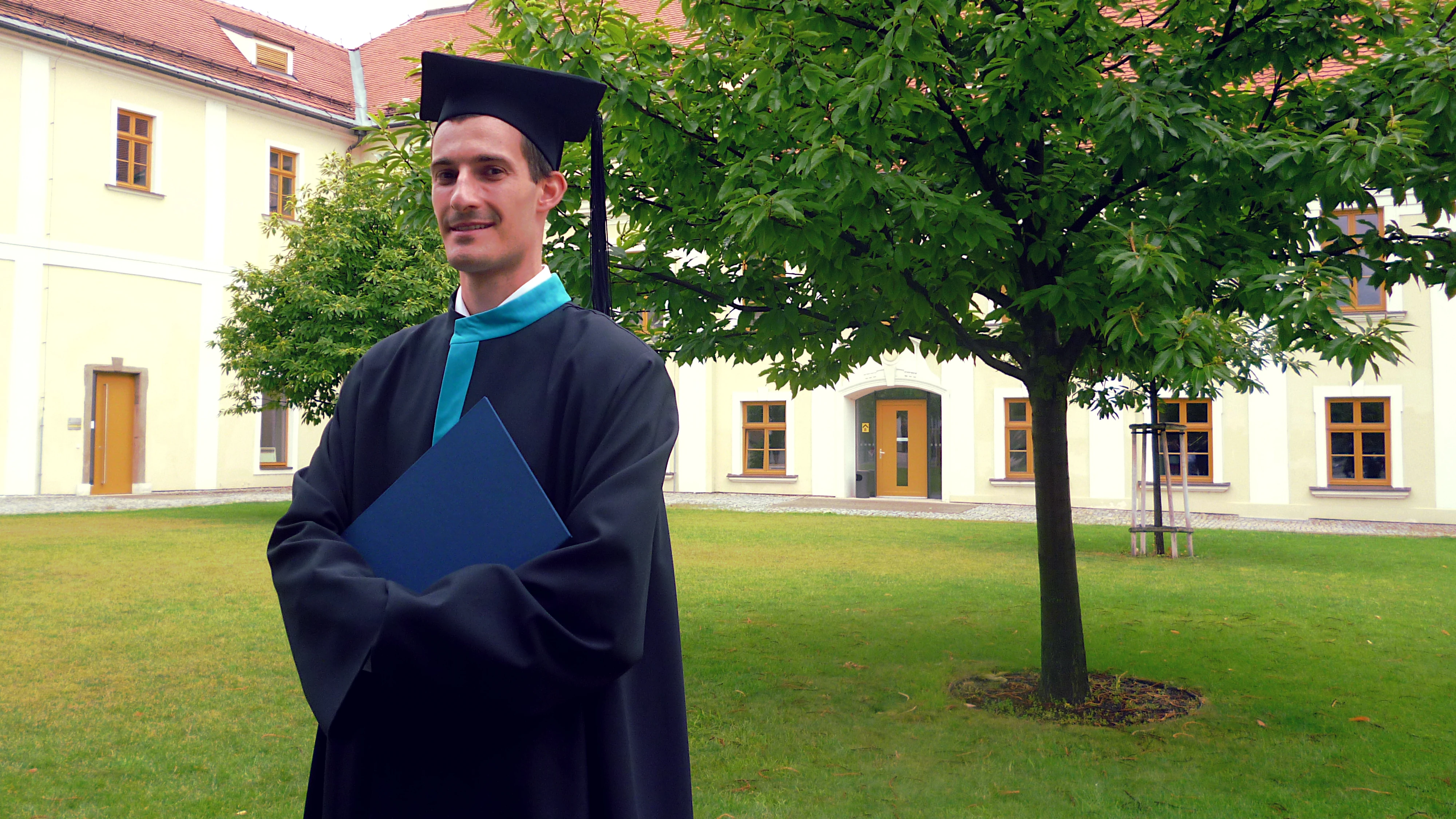 A freshly graduated student after finishing the university and getting a few gray hair.