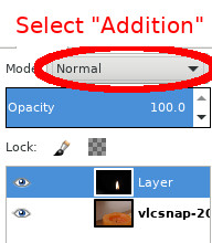 Choosing the addition mode in GIMP