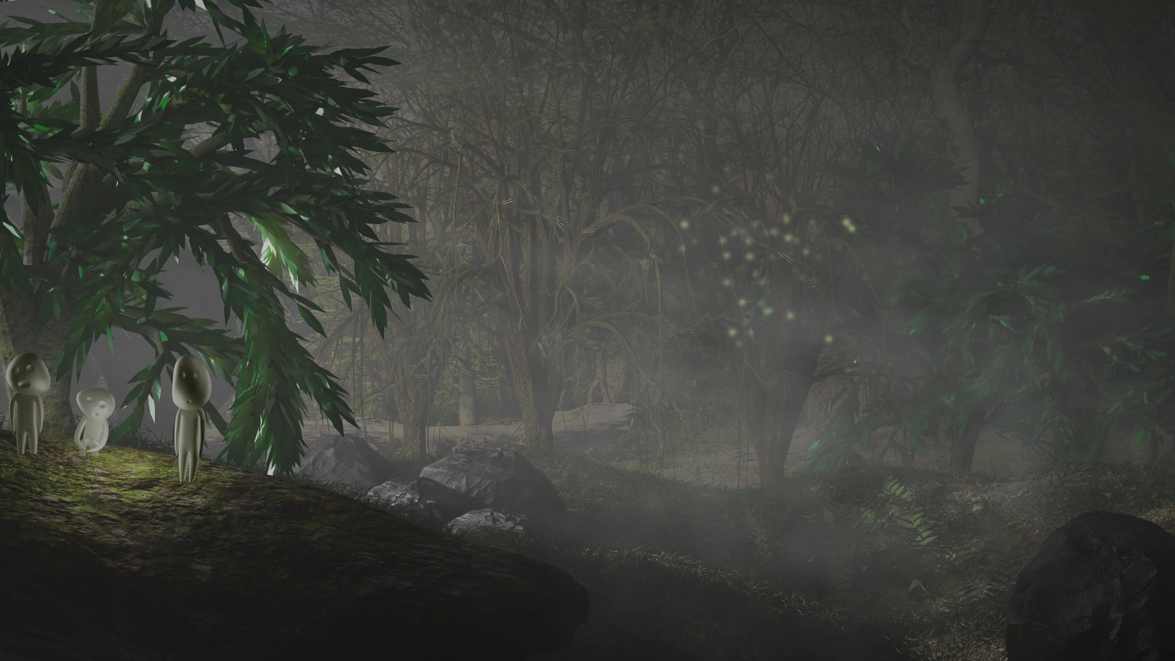 Kodama forest spirits from the Ghibli anime Princess Mononoke.