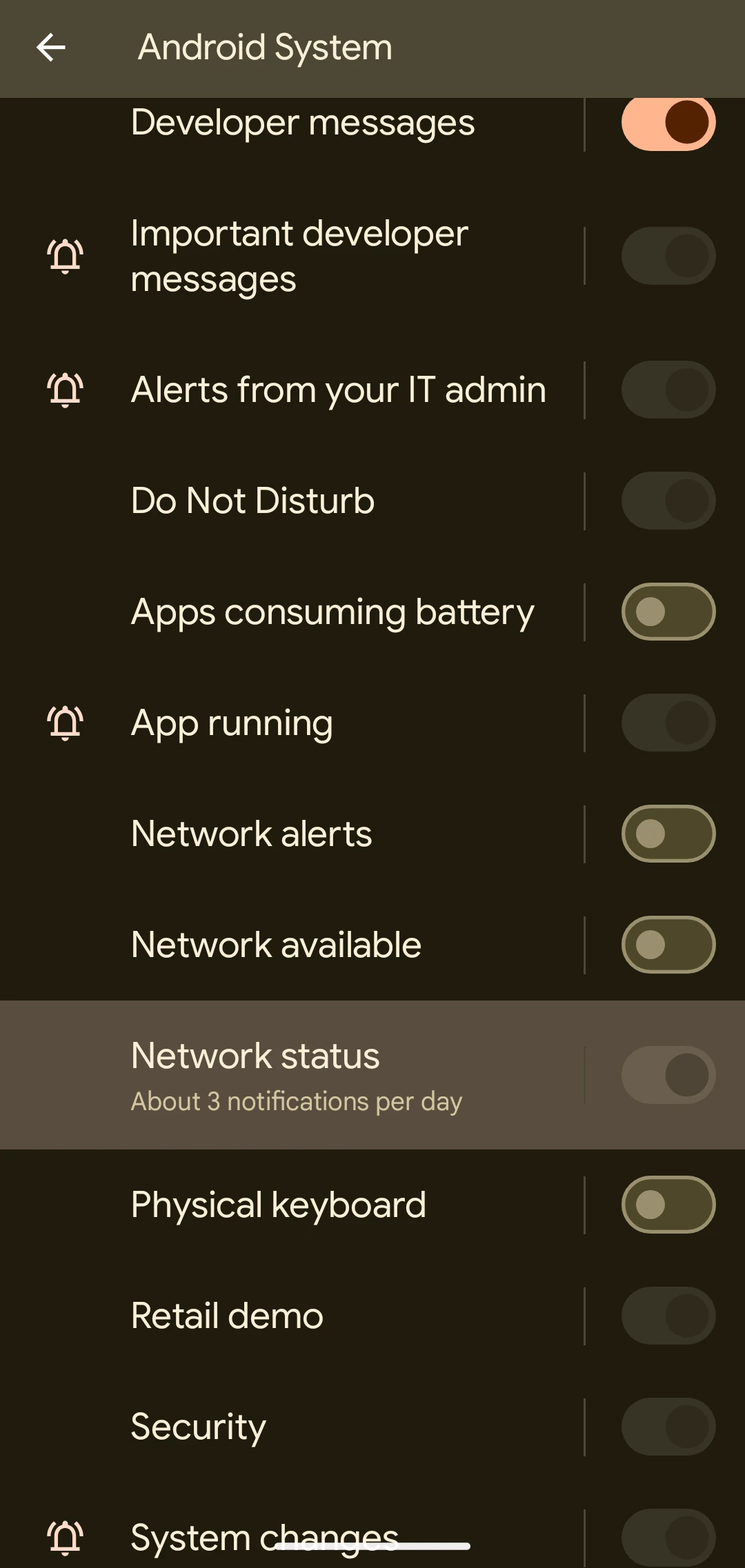 Android Wi-Fi network manager notification settings.