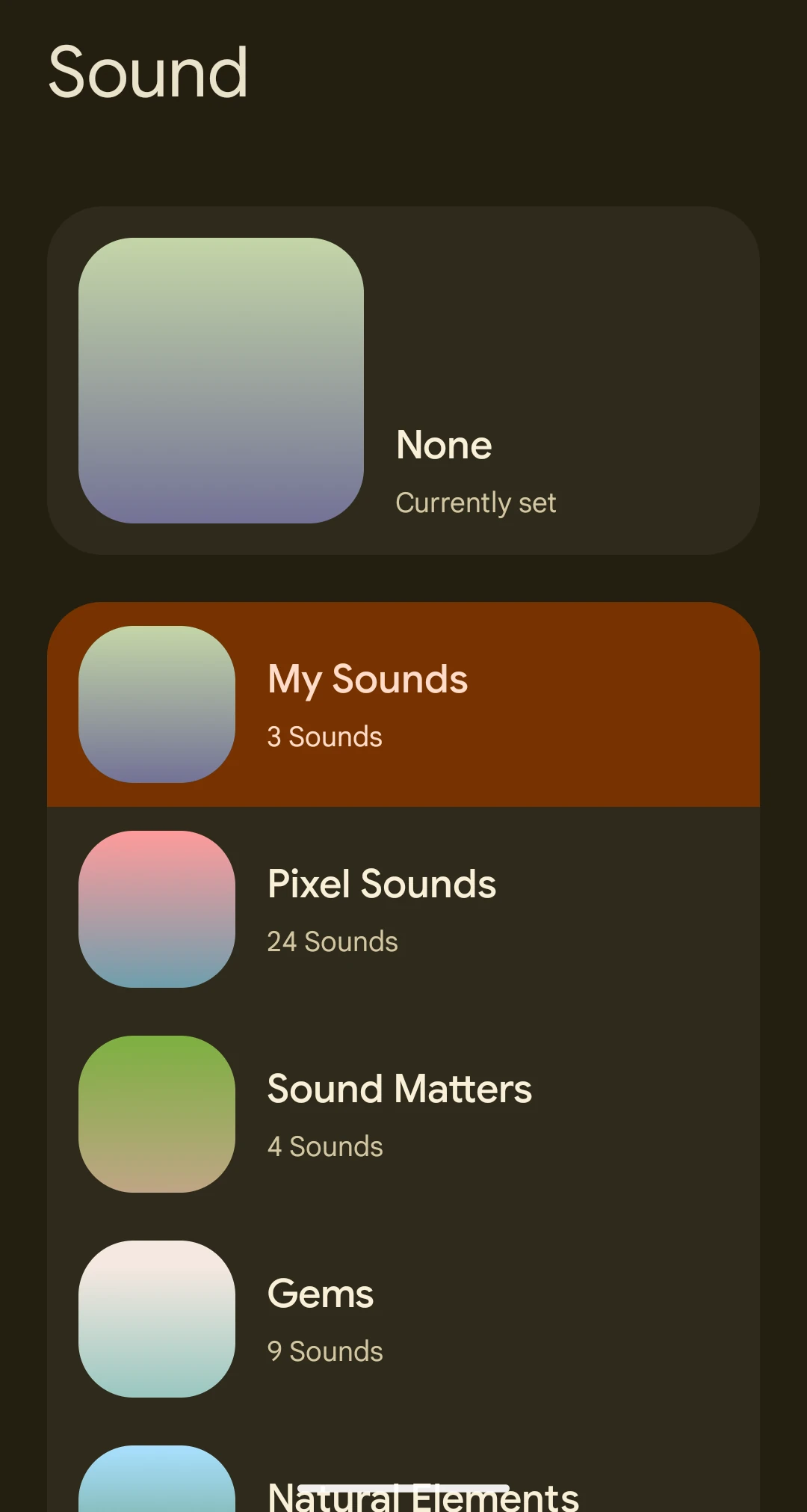 Android Google Pixel notification sound selection.