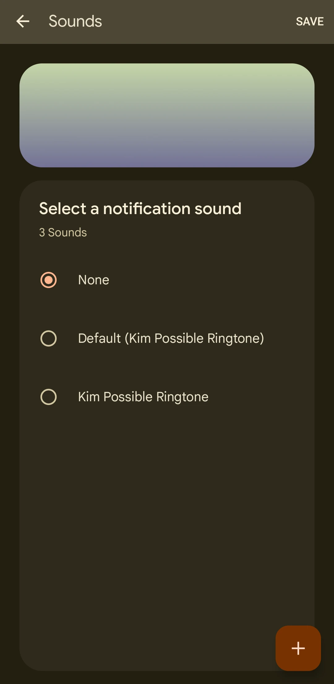 Android Google Pixel notification sound selection with None option.